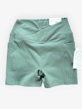 Blogilates Crisscross Scrunch Bike Shorts Hedge Green High Waisted Side Pocket S